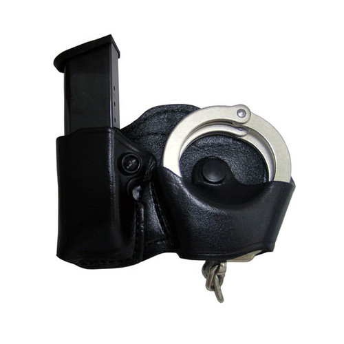 Gould & Goodrich combination handcuff case and magazine pouch features easy-on, easy-off paddle. Adjust mag pouch tension screw tightens to your preference.