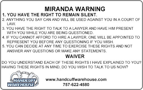 Miranda Warning Card